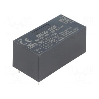 Converter: AC/DC | 20W | Uout: 15VDC | Iout: 1333mA | 86% | Mounting: PCB