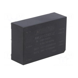 Converter: AC/DC | 20W | Uout: 5VDC | Iout: 2.5A | 77% | Mounting: PCB