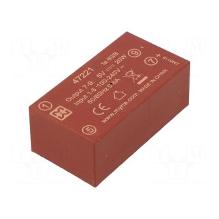 Converter: AC/DC | 20W | Uout: 5VDC | Iout: 4A | 82% | Mounting: PCB