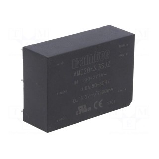 Converter: AC/DC | 20W | Uout: 3.3VDC | Iout: 3.5A | 75% | Mounting: PCB