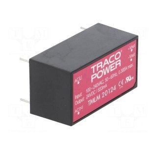 Converter: AC/DC | 20W | Uout: 24VDC | Iout: 833mA | 83% | Mounting: PCB