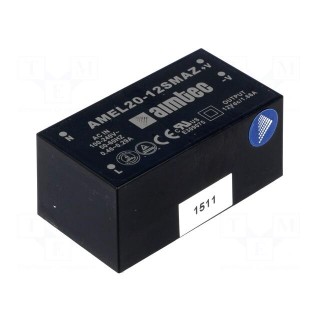 Converter: AC/DC | 20W | Uout: 12VDC | Iout: 1.66A | 81% | Mounting: PCB
