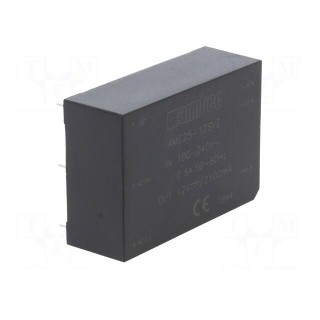 Converter: AC/DC | 25.2W | Uout: 12VDC | Iout: 2.1A | 83% | Mounting: PCB