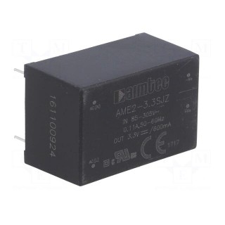 Converter: AC/DC | 2W | Uout: 3.3VDC | Iout: 0.6A | 65% | Mounting: PCB
