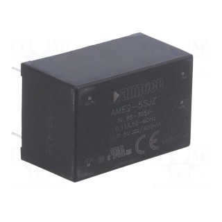 Converter: AC/DC | 2W | Uout: 5VDC | Iout: 0.4A | 70% | Mounting: PCB | 3kV