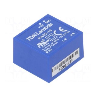 Converter: AC/DC | 2W | Uout: 15VDC | Iout: 133mA | 73% | Mounting: THT
