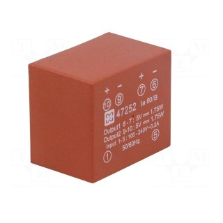 Converter: AC/DC | 3.5W | Uout: 5VDC | Iout: 350mA | 60% | Mounting: PCB