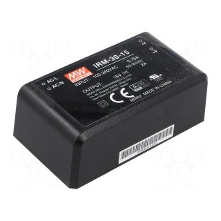 Converter: AC/DC | 30W | 85÷264VAC | 15VDC | Iout: 2000mA | OUT: 1 | 88%