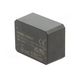 Converter: AC/DC | 30W | 85÷305VAC | Uout: 12VDC | Uout2: -12VDC | 86%