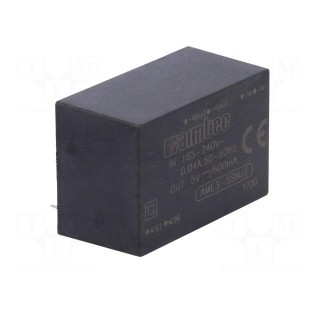 Converter: AC/DC | 3W | Uout: 5VDC | Iout: 0.6A | 71% | Mounting: PCB | 3kV