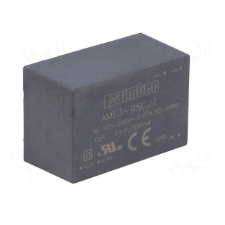 Converter: AC/DC | 3W | Uout: 9VDC | Iout: 0.33A | 75% | Mounting: PCB