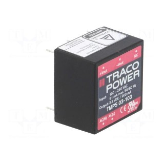 Converter: AC/DC | 3W | Uout: 3.3VDC | Iout: 900mA | 70% | Mounting: PCB