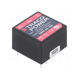 Converter: AC/DC | 3W | Uout: 9VDC | Iout: 333mA | 77% | Mounting: PCB