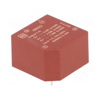 Converter: AC/DC | 3W | Uout: 5VDC | Iout: 600mA | 65% | Mounting: PCB