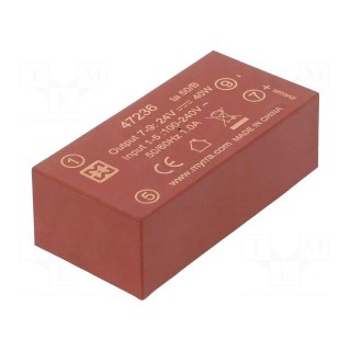 Converter: AC/DC | 40W | Uout: 24VDC | Iout: 1.7A | 85% | Mounting: PCB