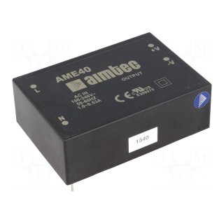 Converter: AC/DC | 40W | Uout: 5VDC | Iout: 4A | 80% | Mounting: PCB | 4kV
