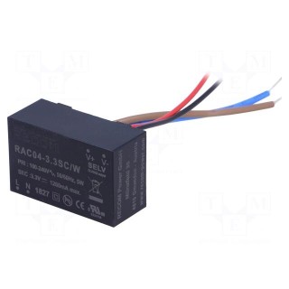 Converter: AC/DC | 4W | Uout: 3.3VDC | Iout: 1.2A | 67% | Mounting: cables