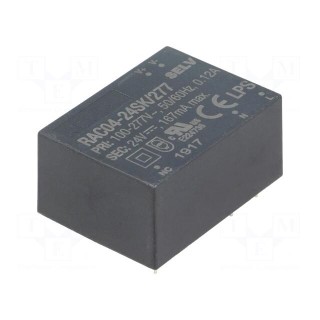 Converter: AC/DC | 4W | Uout: 24VDC | Iout: 167mA | 80% | Mounting: PCB