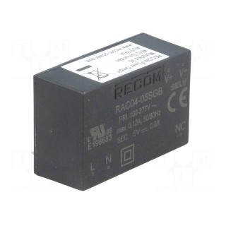 Converter: AC/DC | 4W | Uout: 5VDC | Iout: 800mA | 72% | Mounting: PCB