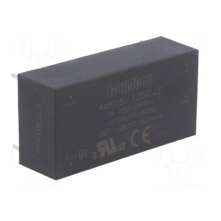Converter: AC/DC | 5W | Uout: 12VDC | Iout: 0.42A | 80% | Mounting: PCB