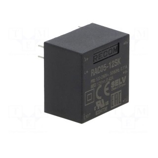 Converter: AC/DC | 5W | Uout: 12VDC | Iout: 416mA | 81% | Mounting: PCB