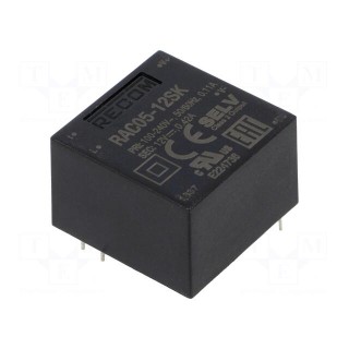 Converter: AC/DC | 5W | Uout: 12VDC | Iout: 416mA | 81% | Mounting: PCB