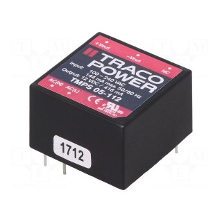 Converter: AC/DC | 5W | Uout: 12VDC | Iout: 416mA | 82% | Mounting: PCB