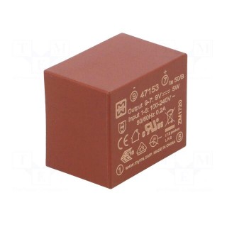 Converter: AC/DC | 5W | Uout: 9VDC | Iout: 550mA | 72% | Mounting: PCB
