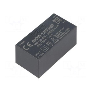 Converter: AC/DC | 5W | Uout: 12VDC | Iout: 420mA | 65% | Mounting: PCB