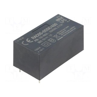 Converter: AC/DC | 5W | Uout: 5VDC | Iout: 1A | 63% | Mounting: PCB | 4000V