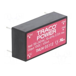 Converter: AC/DC | 5W | Uout: 12VDC | Iout: 420mA | 75% | Mounting: PCB