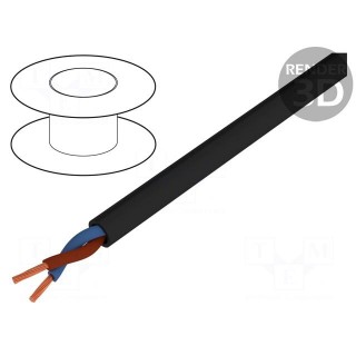 Wire | OWY | round | stranded | Cu | 2x0,75mm2 | PVC | black | 300/500V | 100m