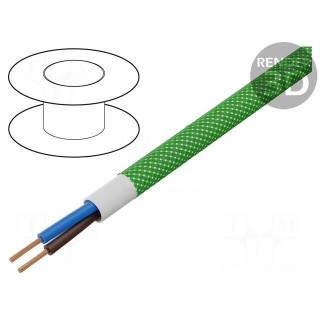 Wire | YTLY | 2x0.5mm2 | round | stranded | Cu | textile | green | 150V | 50m