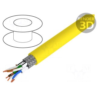 Wire | S/FTP | 4x2x22AWG | Cat 8.1 | solid | Cu | LSZH | yellow | 50m