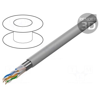 Wire | F/UTP | 4x2x24AWG | 6 | solid | CCA | PVC | grey | 100m | Øcable: 6.2mm