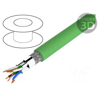 Wire | HELUKAT® 500IND,S/FTP | 4x2x22AWG | 6a | solid | Cu | PVC | green