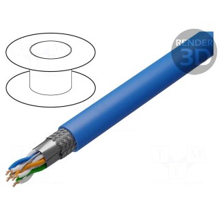 Wire | S/FTP | 4x2x23AWG | 6a | solid | Cu | LSZH | blue | 500m | Øcable: 7.2mm