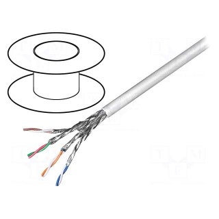 Wire | S/FTP | 6 | solid | CCA | 4x2x23AWG | PVC | grey | 100m | 6.3mm