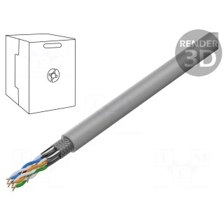 Wire | S/FTP | 4x2x23AWG | 6a | solid | Cu | LSZH | grey | 305m | Øcable: 6.5mm