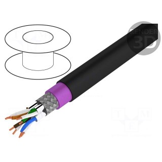 Wire | S/FTP | industrial Ethernet | 7 | solid | Cu | 4x2x23AWG | PE | black