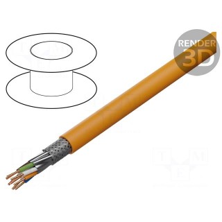 Wire | S/FTP | 4x2x23AWG | 7 | solid | LSZH | orange | 500m | Øcable: 7.5mm