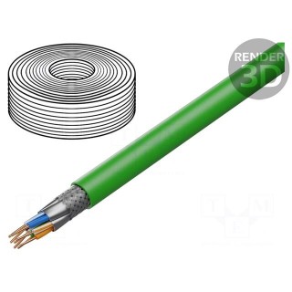Wire | S/FTP | 4x2x22AWG | Cat 8.2 | solid | Cu | LSZH | green | 50m | CPR: Dca