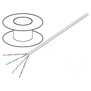 Wire | U/UTP | 5e | solid | CCA | 4x2x24AWG | PVC | grey | 100m | 5mm