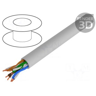 Wire | U/UTP | 4x2x24AWG | 5e | solid | Cu | LSZH | grey | 500m | Øcable: 4.7mm