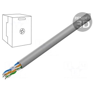 Wire | U/UTP | 4x2x24AWG | 5e | solid | CCA | PVC | grey | 305m | Øcable: 5.4mm