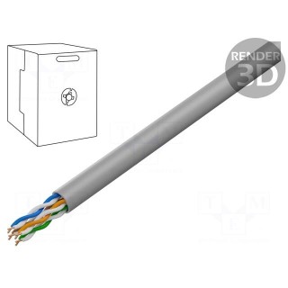Wire | U/UTP | 4x2x24AWG | 5e | solid | Cu | PVC | grey | 305m | Øcable: 5mm