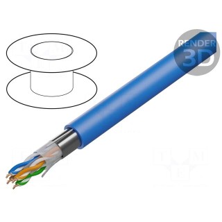 Wire | U/UTP | 4x2x23AWG | 6a | solid | Cu | LSZH | blue | 305m | Øcable: 7.2mm