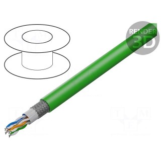 Wire | HELUKAT® 500S,SF/FTP | 4x2x26AWG | 6a | stranded | Cu | PUR | green