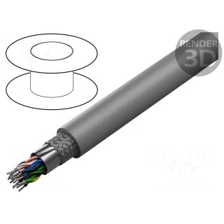 Wire | 8x2x26AWG | PVC | grey | 50V | Package: 30.5m | Earth core: none