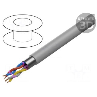 Wire | JE-Y(ST)Y÷BD | 2x2x0.5mm | shielded,Al-PET foil | PVC | grey